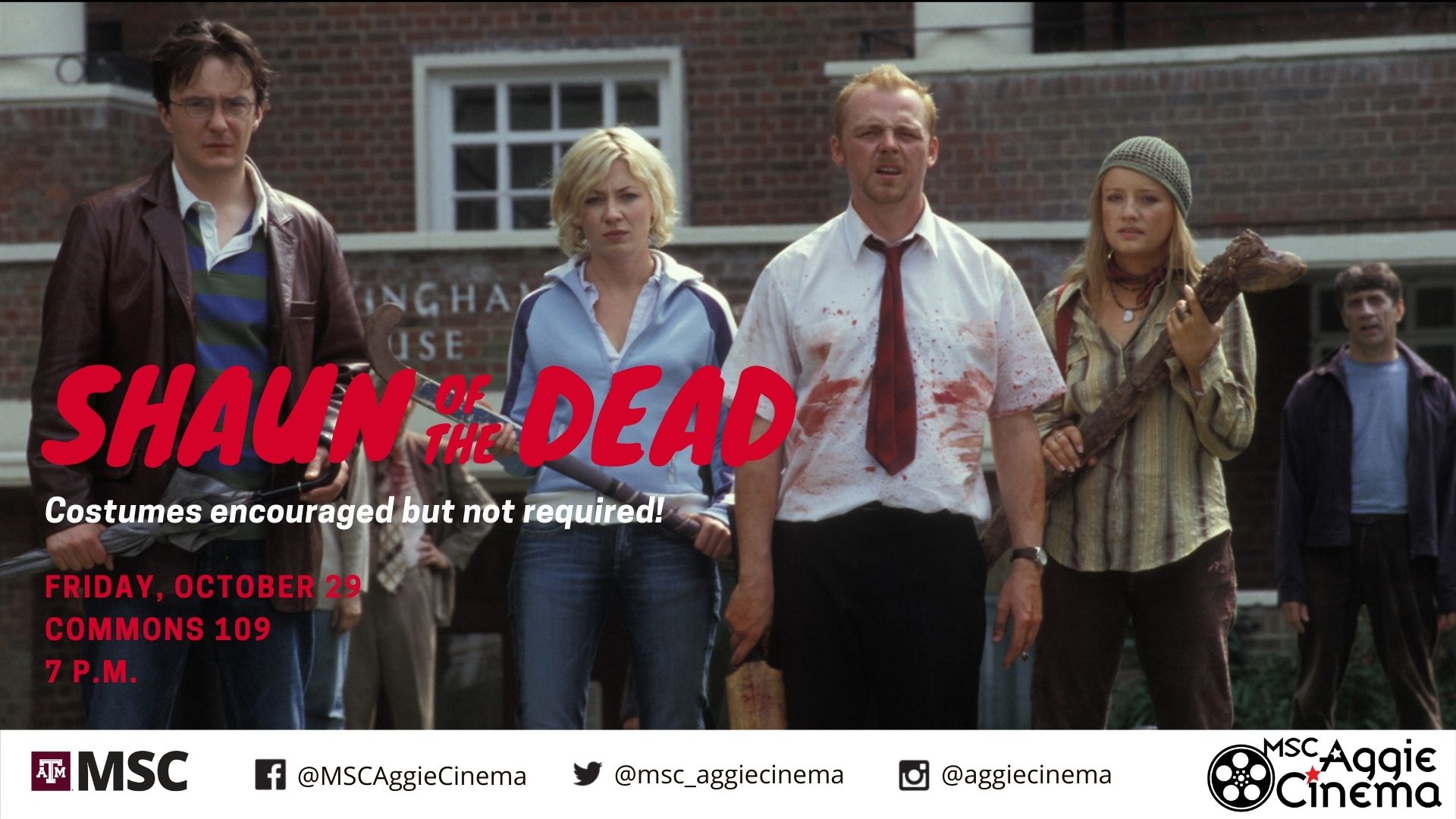 Shaun of the Dead screening on October 29 in Commons 109 at 7 p.m. Free Admission